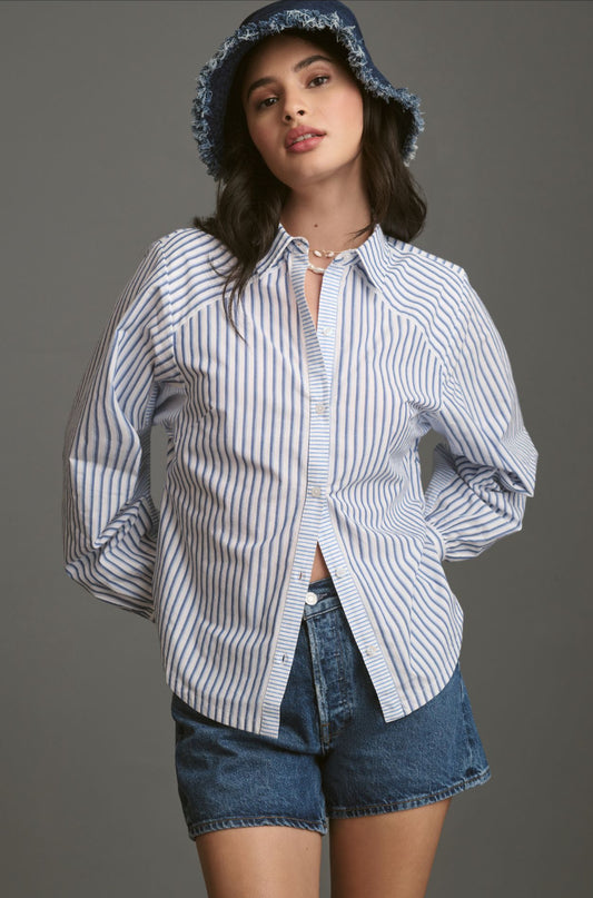 Maeve Mixed Stripe Cutout Buttondown Shirt