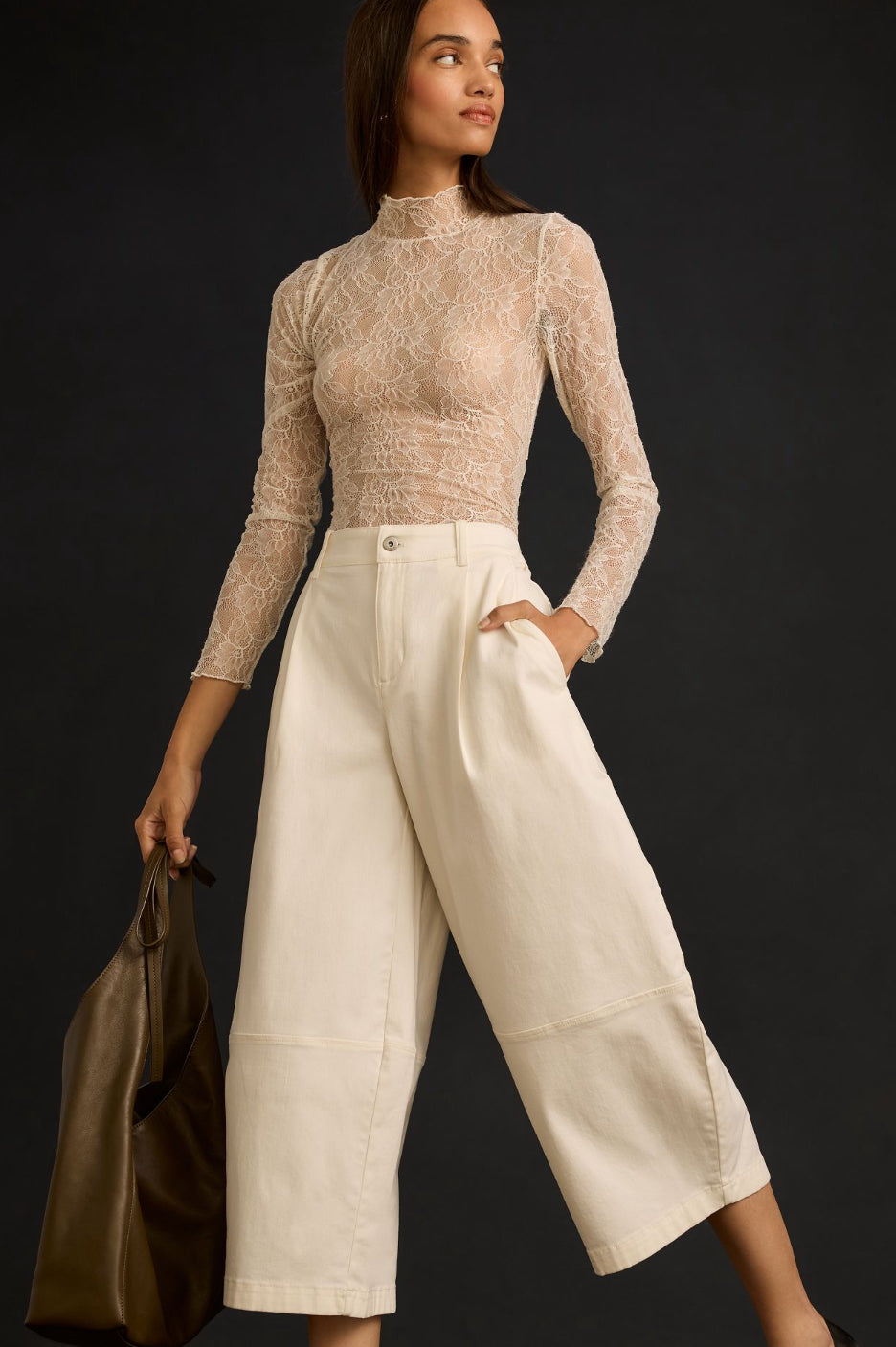 Maeve Pleated Barrel-Leg Chino Pants