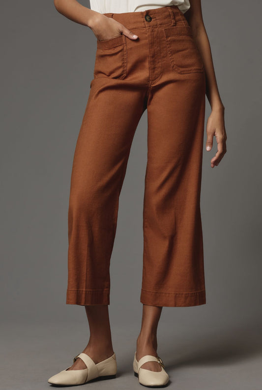 The Colette Cropped Wide-Leg Pants by Maeve: Linen Edition