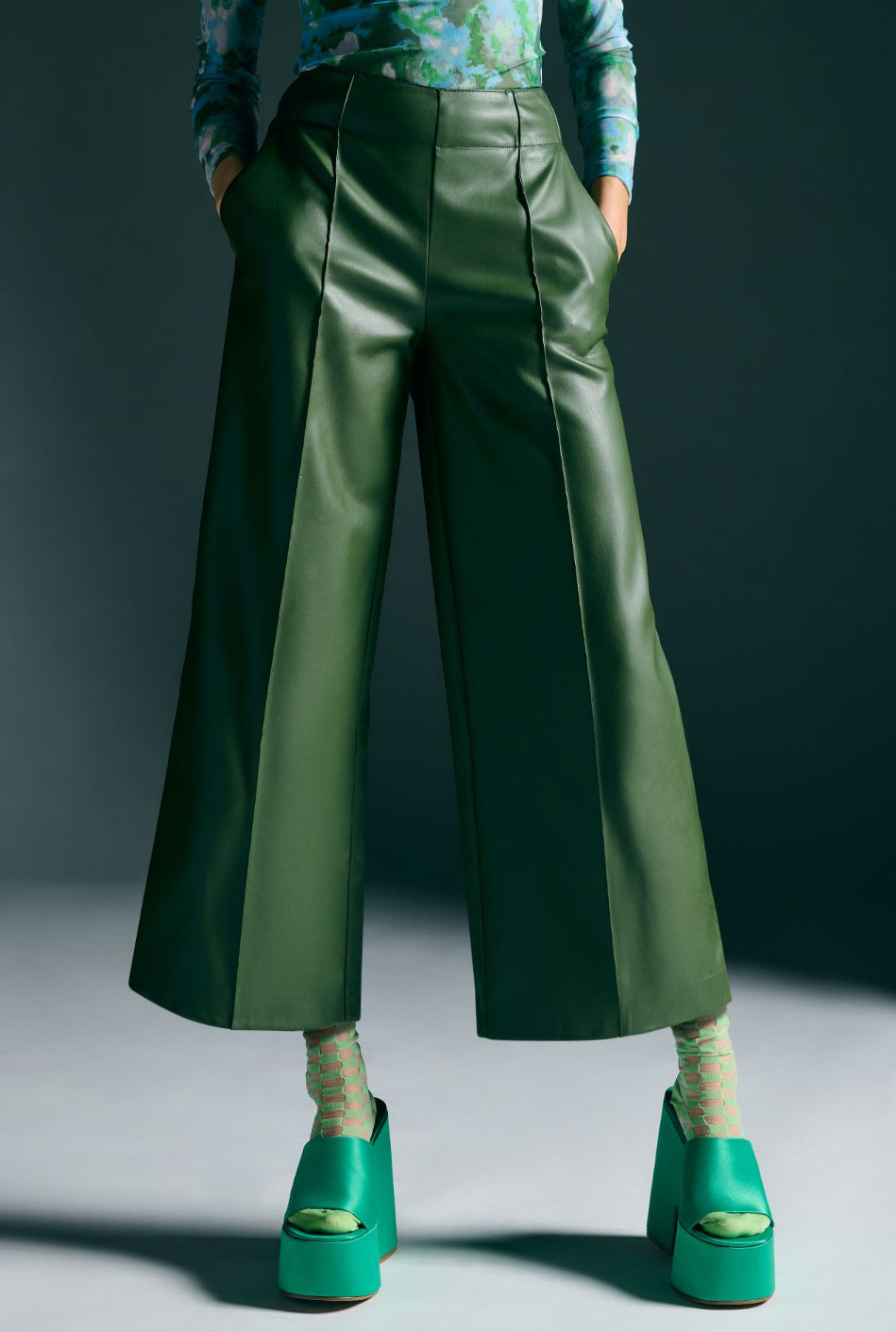 Maeve Faux Leather Pintuck Trousers