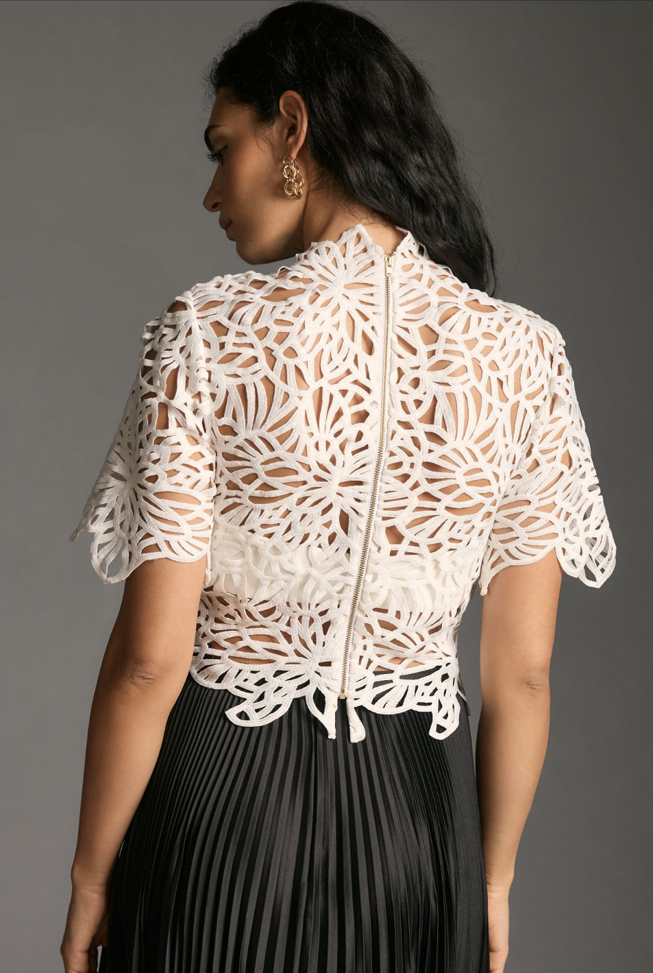 Forever That Girl Short-Sleeve Lace Cutwork Blouse