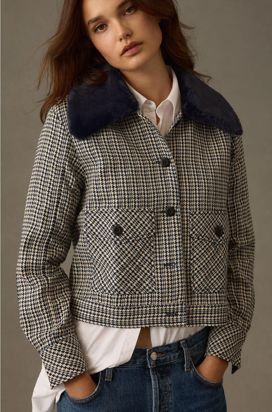 Maeve Tweed Faux Fur-Collar Jacket