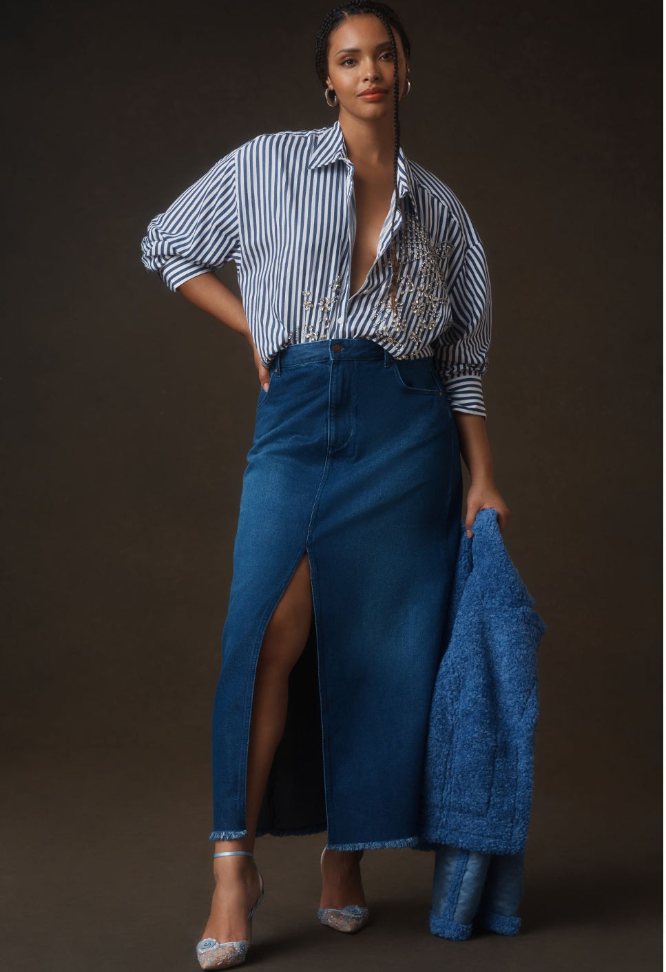 The Madi Front-Slit Denim Skirt by Pilcro