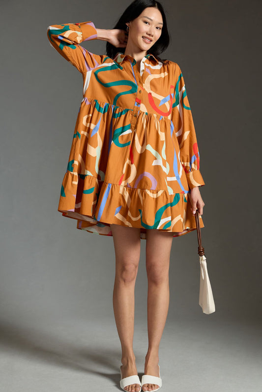 Maeve Printed Tiered Shirt Dress