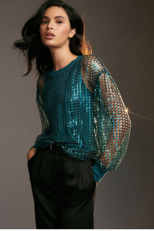 Pilcro Long-Sleeve Sequin Top