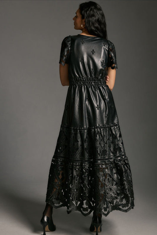 The Somerset Maxi Dress: Faux Leather Embroidered Edition