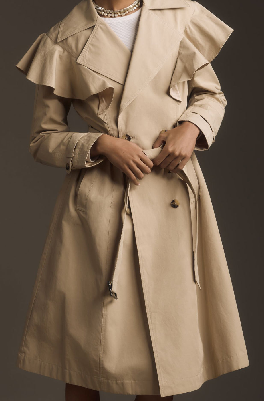 By Anthropologie Ruffled Trench Coat