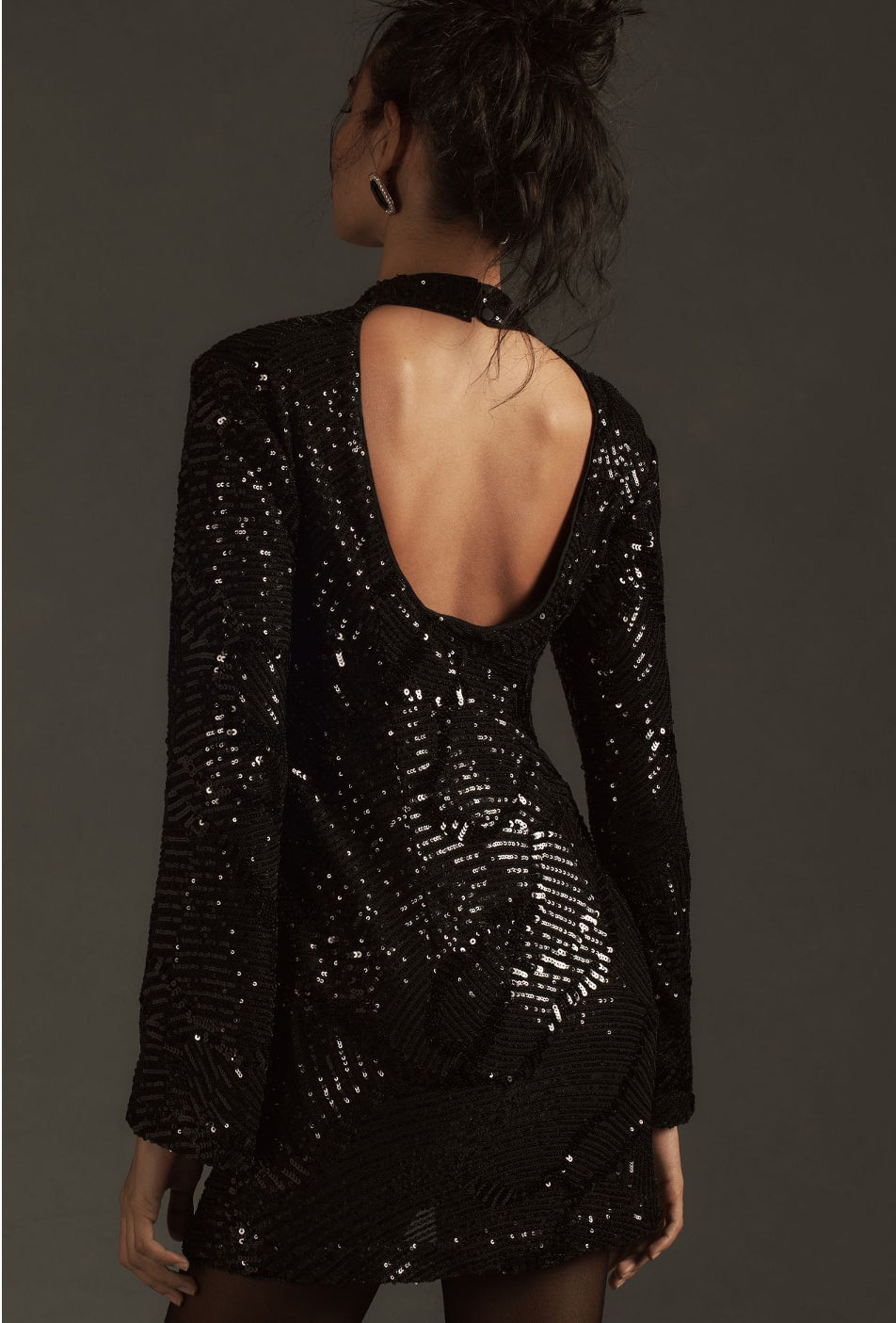 Maeve Long-Sleeve Mock-Neck Sequin Mini Dress