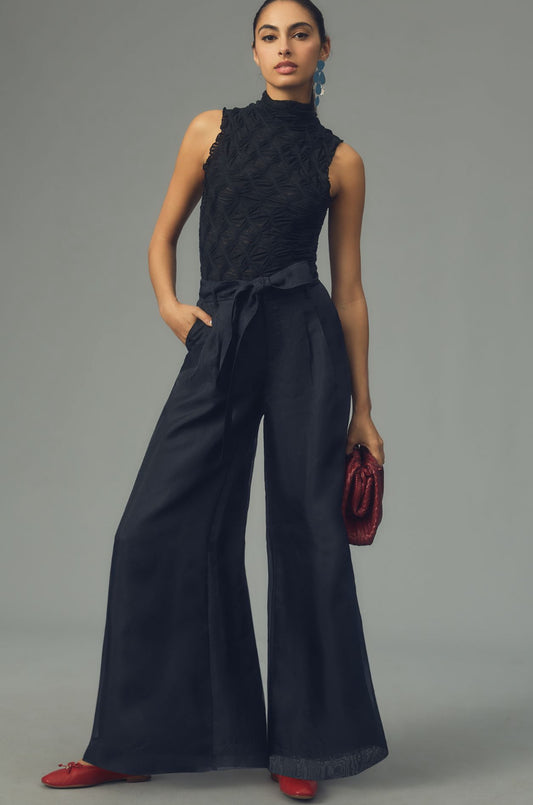 By Anthropologie Silk Organza Wide-Leg Pants