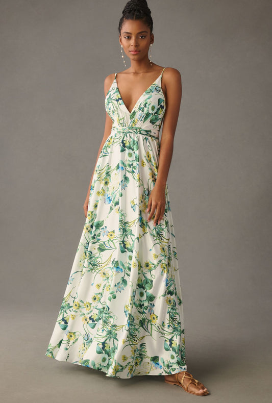 Mac Duggal V-Neck Floral A-Line Gown