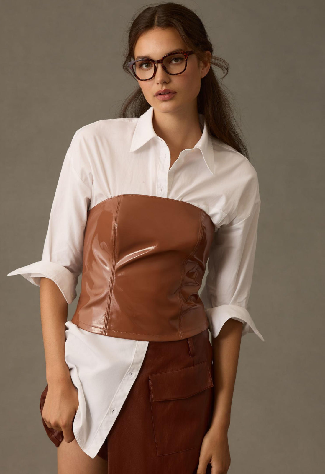 By Anthropologie Patent Faux-Leather Bandeau Top