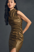 Load image into Gallery viewer, The Maya Ruched Cowl-Neck Dress: Faux Leather Edition
