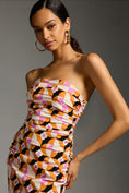 Load image into Gallery viewer, By Anthropologie Printed Strapless Slim Ruched Midi Dress
