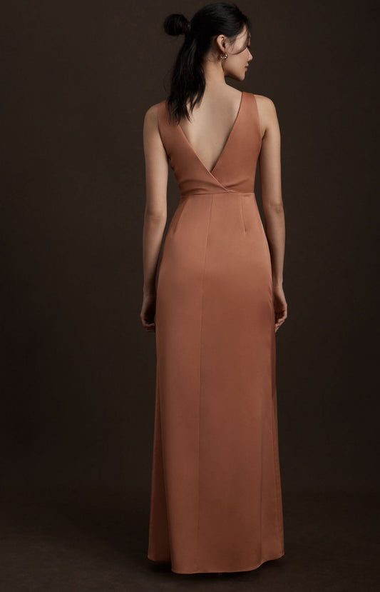 BHLDN Piper V-Neck Side-Slit Satin Gown