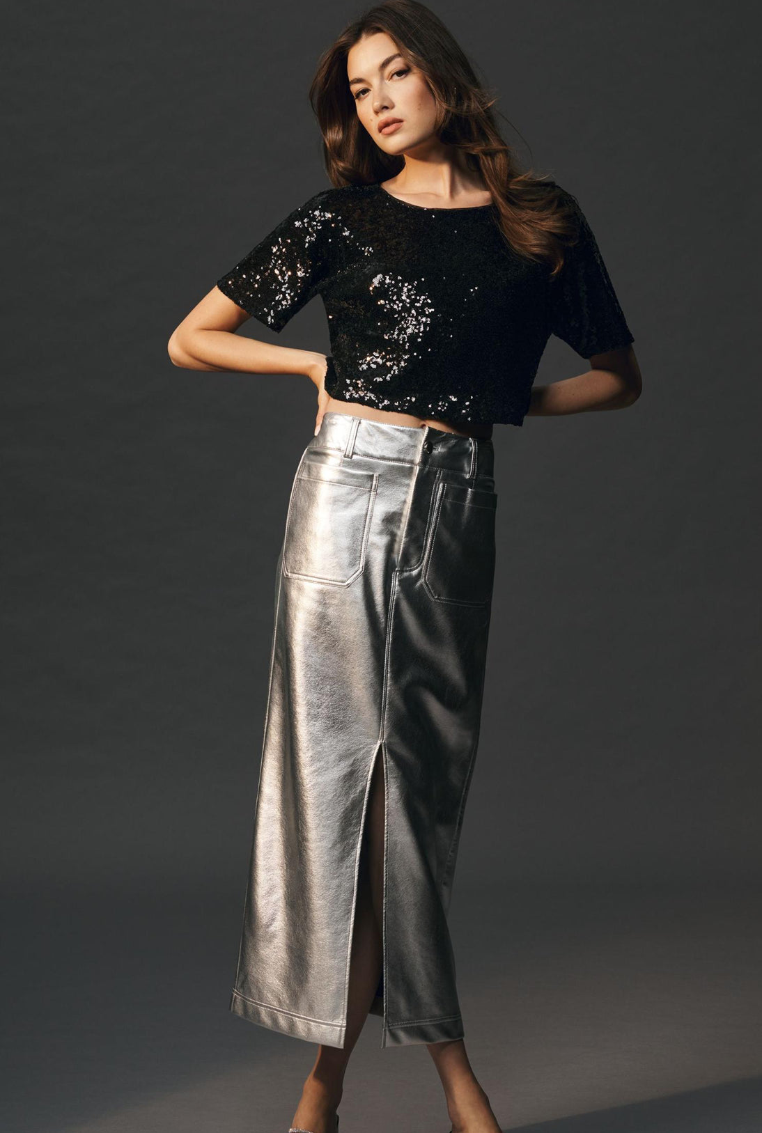 The Colette Metallic Maxi Skirt by Maeve