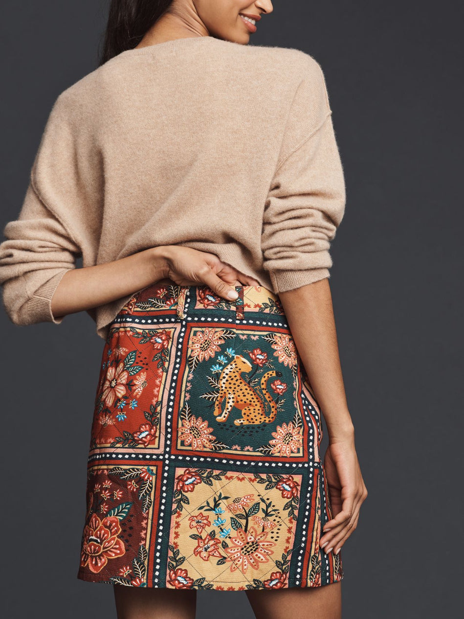 Farm Rio Quilted Tapestry Mini Skirt