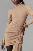 Load image into Gallery viewer, Ronny Kobo Long-Sleeve High-Neck Ruched Mini Dress
