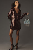 Load image into Gallery viewer, Blue Tassel Long-Sleeve V-Neck Sequin Mini Dress
