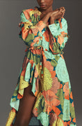 Load image into Gallery viewer, Farm Rio Long-Sleeve Floral Asymmetrical Midi Dress
