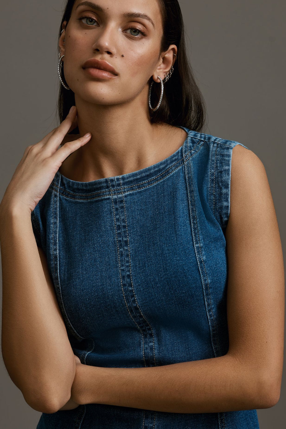 Pilcro Sleeveless Denim Midi Dress