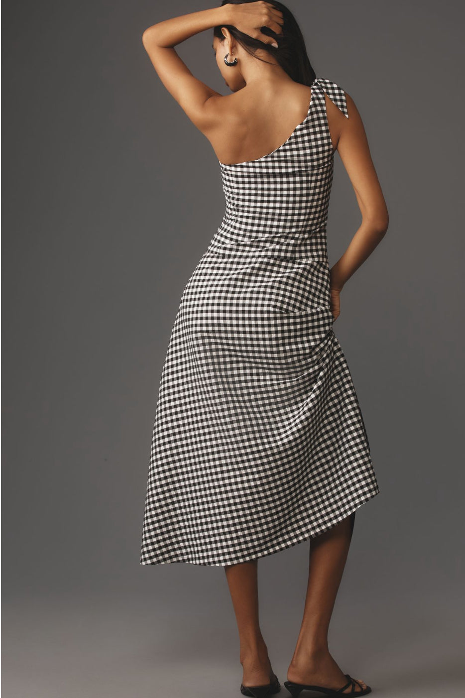 By Anthropologie One-Shoulder Gingham Midi Dress