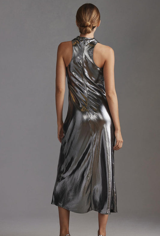 By Anthropologie Metallic Racerback Midi Dress