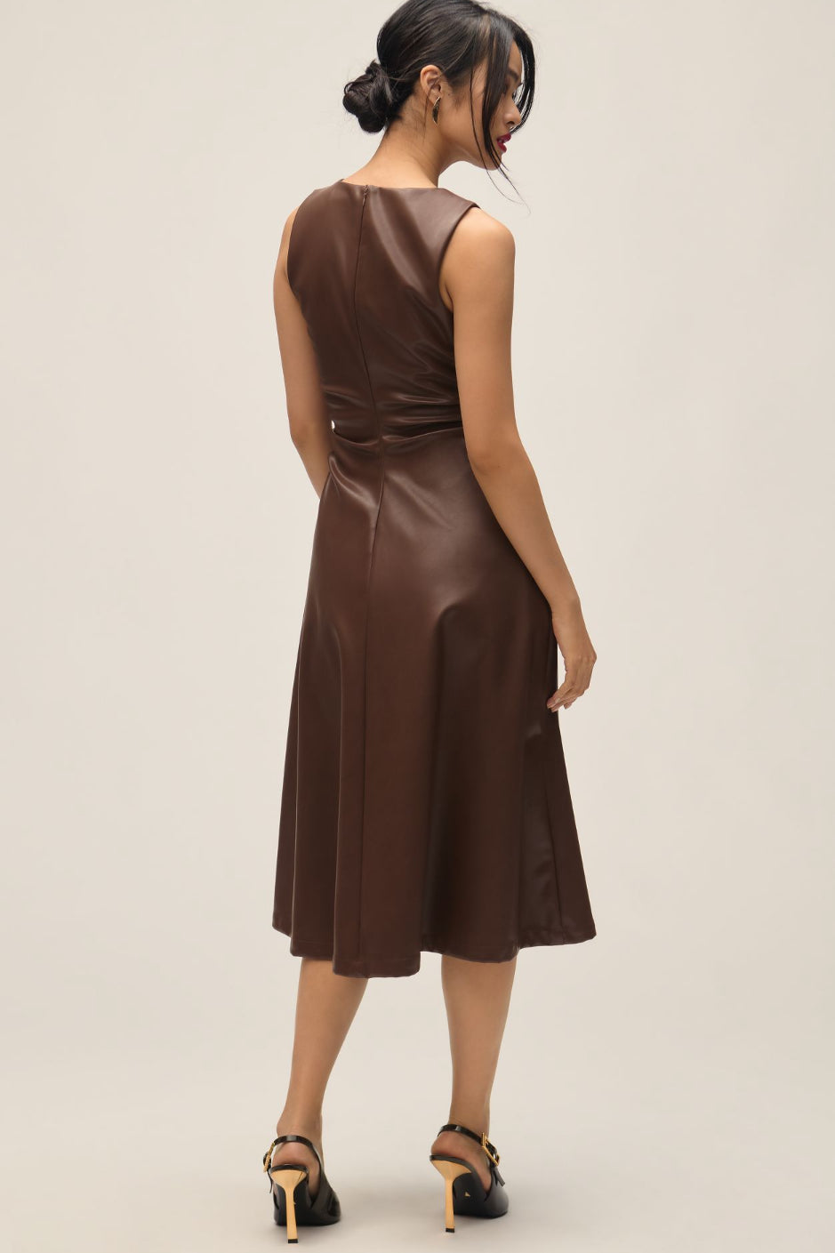 ASTR The Label Omaira Faux-Leather Midi Dress