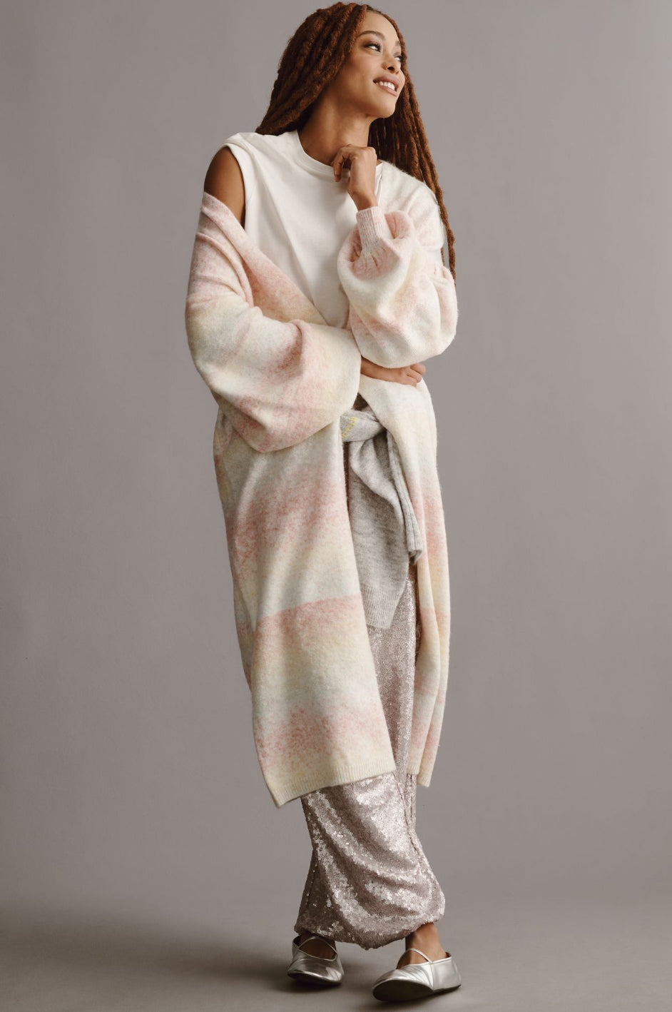 By Anthropologie Cozy Ombre Stripe Duster Sweater