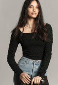 Load image into Gallery viewer, Maeve Long-Sleeve Modern Popcorn Crop Top
