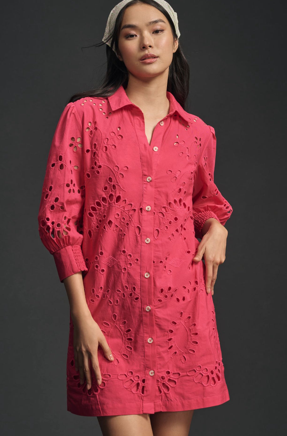 By Anthropologie Long-Sleeve Buttondown Mini Dress