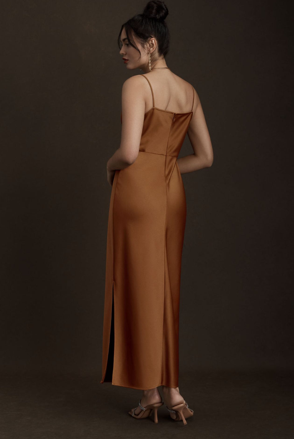 BHLDN Cali Satin Cowl-Neck Midi Slip Dress