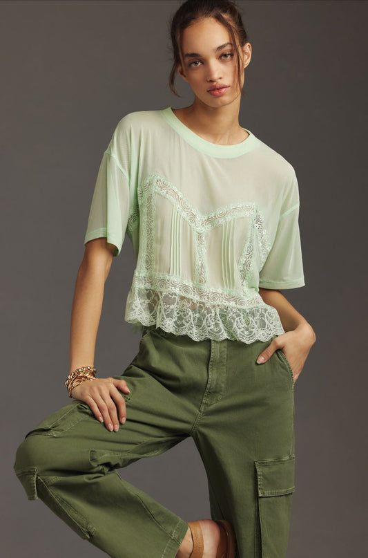 DOLAN Short-Sleeve Sheer Lace Top