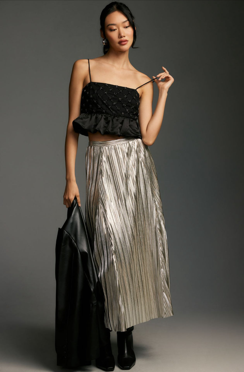 The Gigi Pleated Metallic Skirt