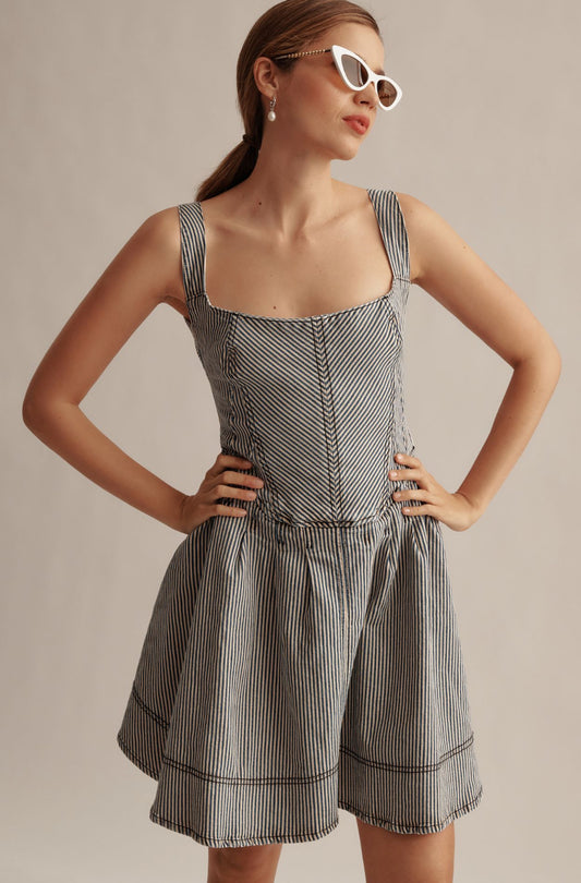 Pilcro Square-Neck Tie-Back Denim Mini Dress