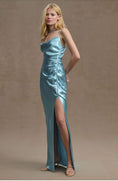 Load image into Gallery viewer, Sachin & Babi Jennings Ruched Hammered Satin Side-Slit Gown
