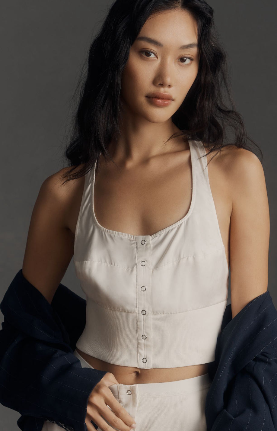 By Anthropologie Satin Buttondown Crop Top