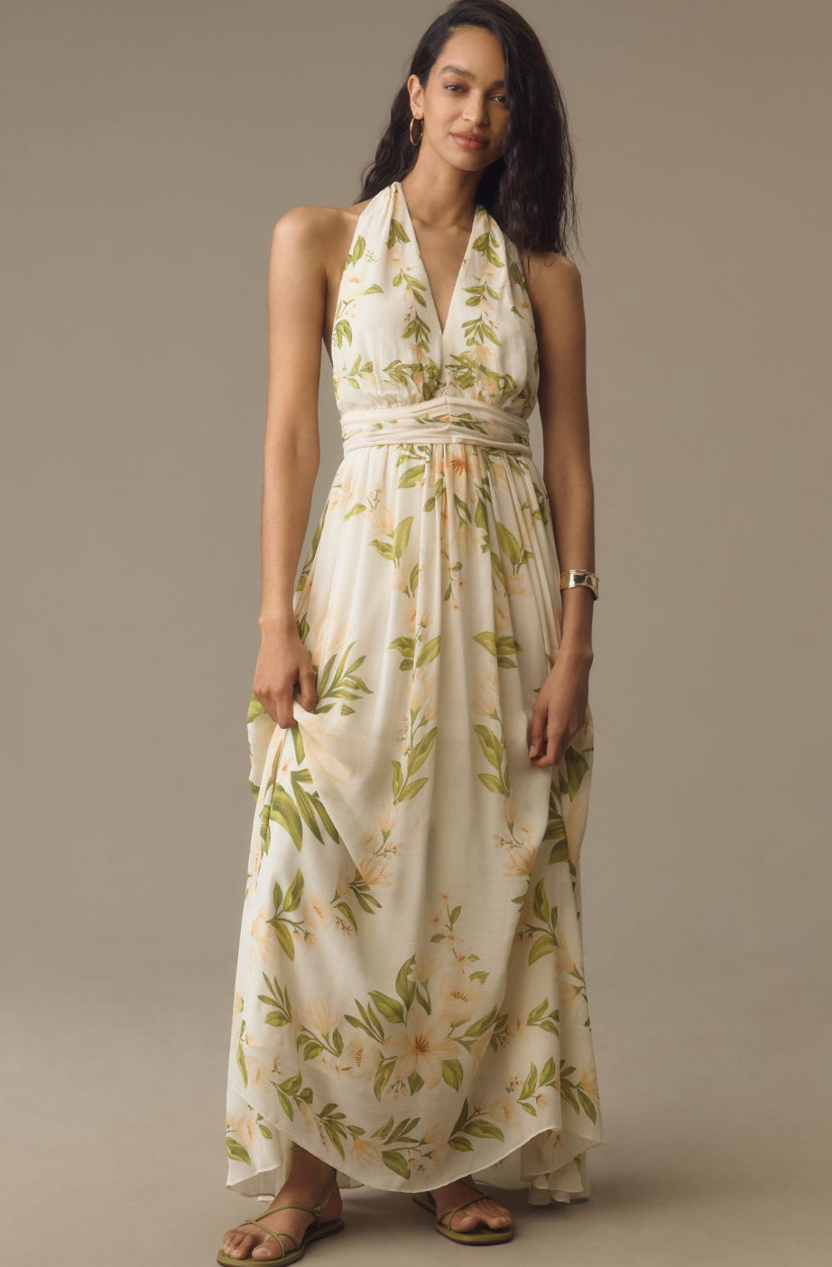 Farm Rio x Anthropologie V-Neck Floral Chiffon Maxi Dress