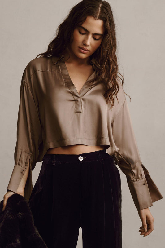 Maeve Silky Collared Popover Blouse