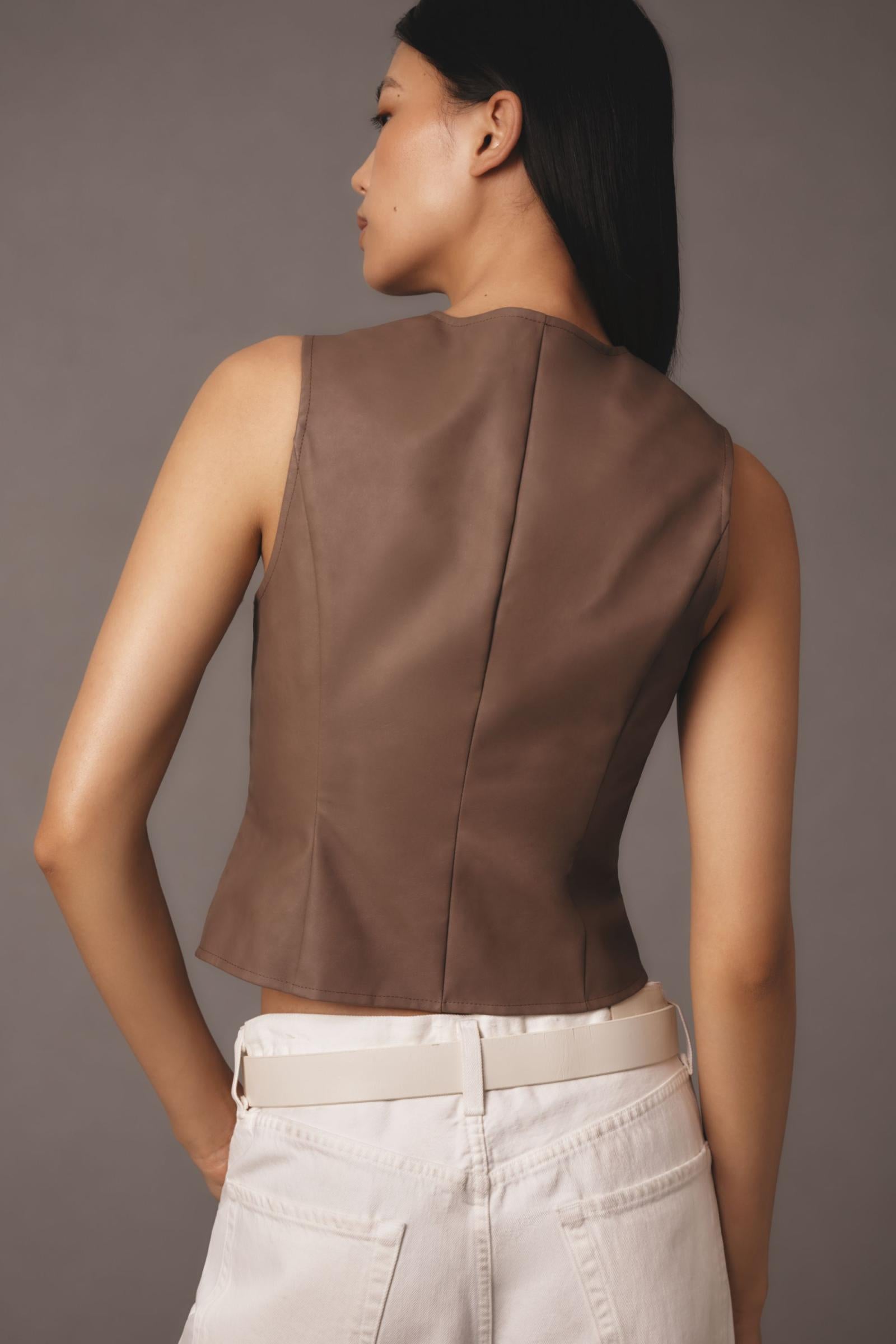 Flat White Faux Leather Vest