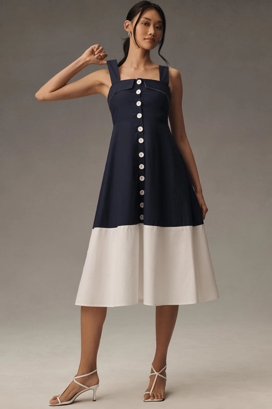 English Factory Sleeveless Square-Neck Midi Dress