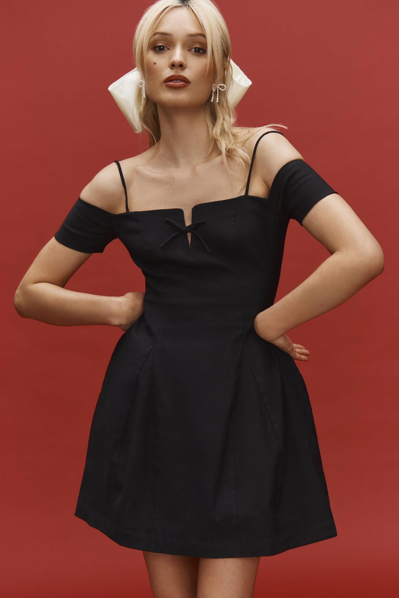 Maeve Off-The-Shoulder Bow Mini Dress