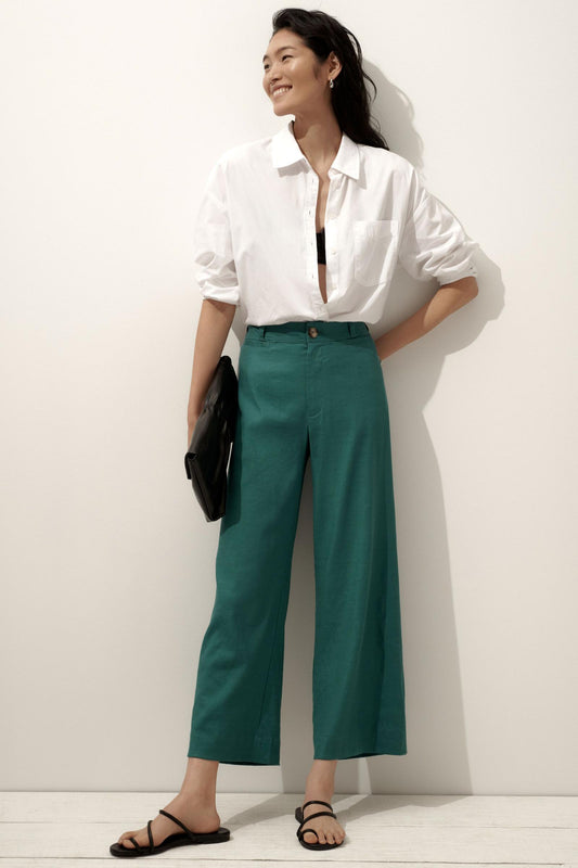 The Ettie High-Rise Crop Wide-Leg Pants by Maeve: Linen Edition