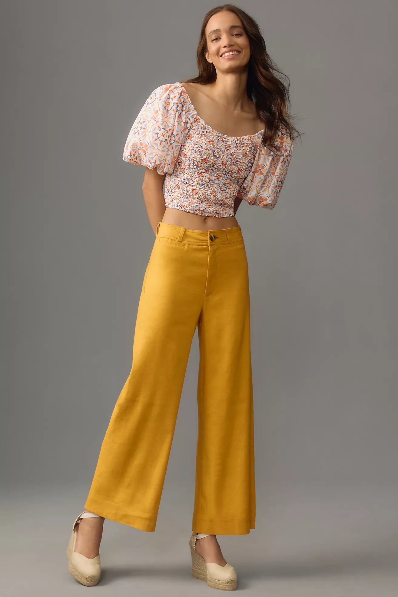 The Ettie High-Rise Crop Wide-Leg Pants by Maeve: Linen Edition