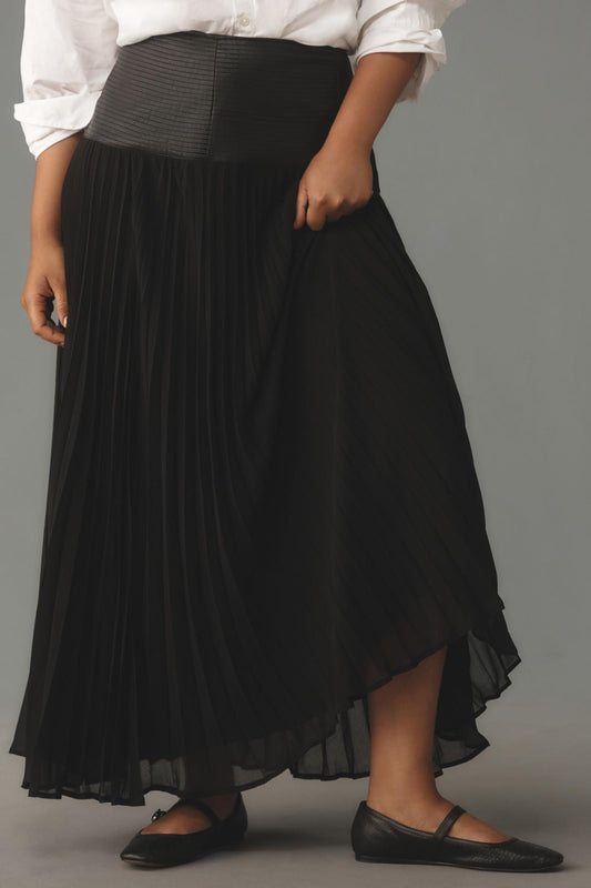 By Anthropologie Faux Leather Pleated Midi Skirt