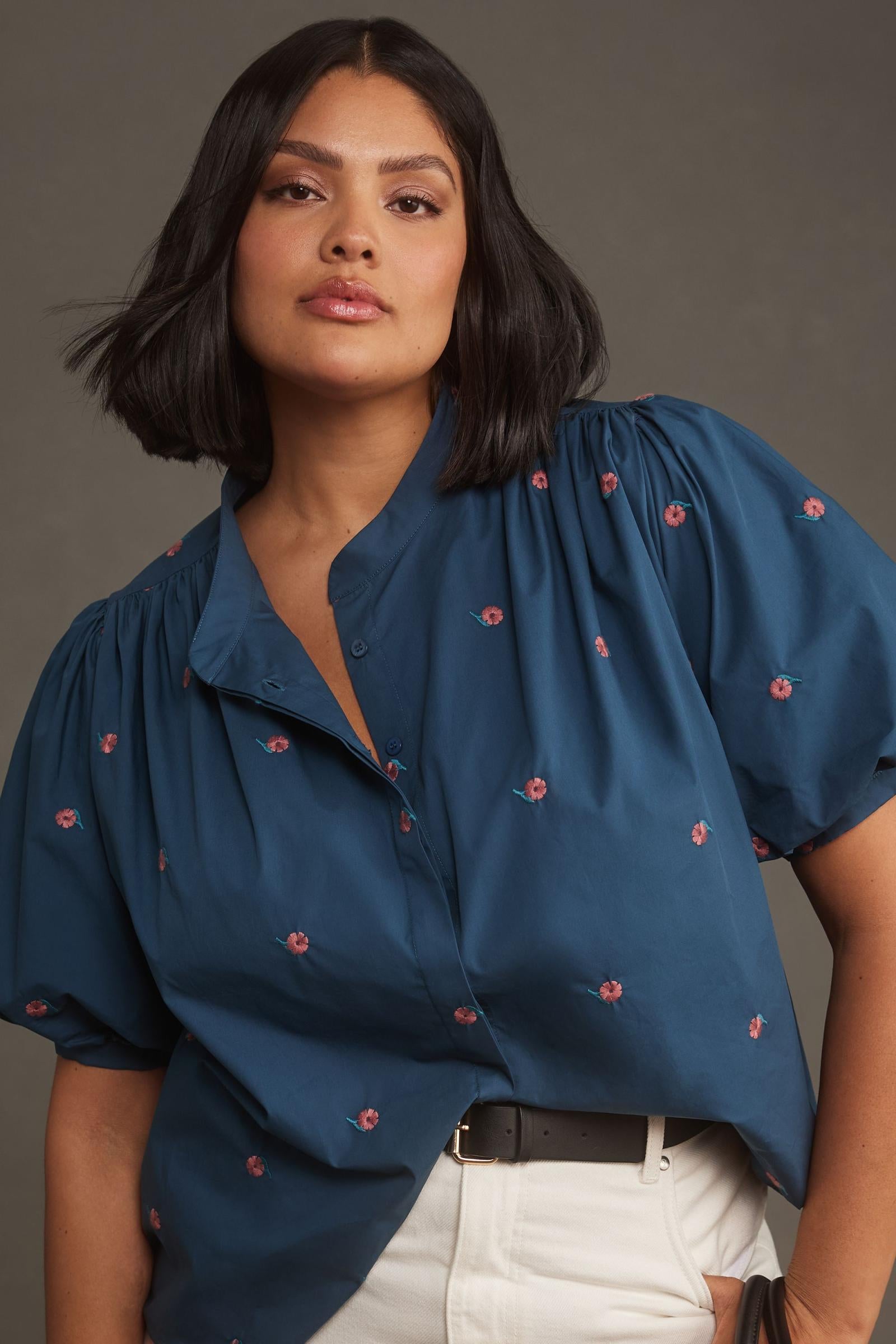 Mare Mare Puff-Sleeve Embroidered Blouse