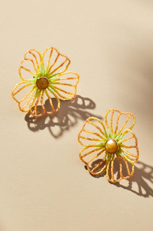 Medium Beaded Floral Post Earrings