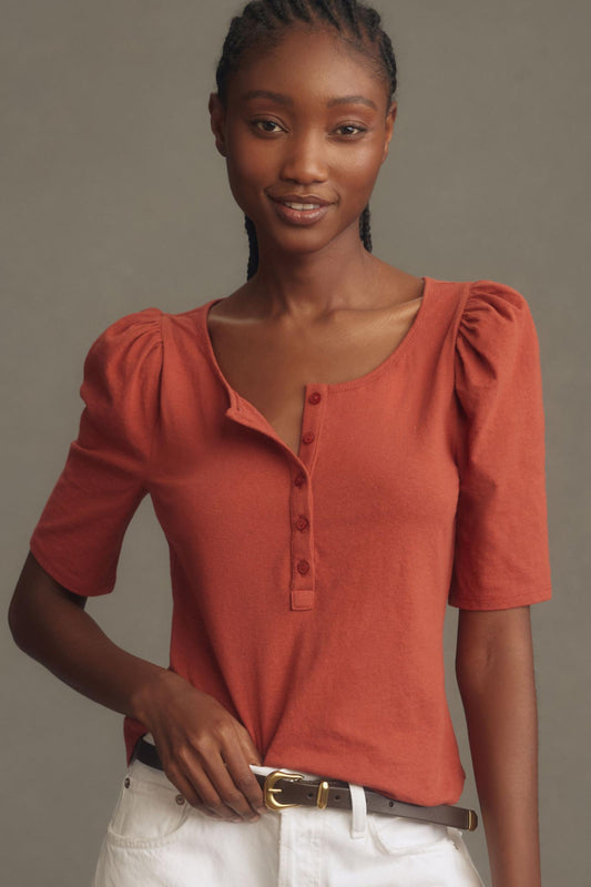 By Anthropologie Puff-Sleeve Henley Top