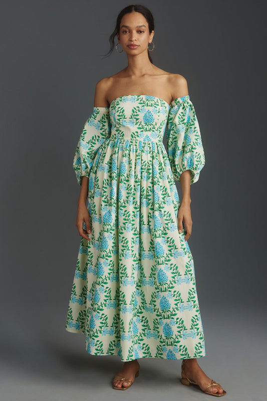 Let Me Be Off-The-Shoulder Printed Maxi Dress