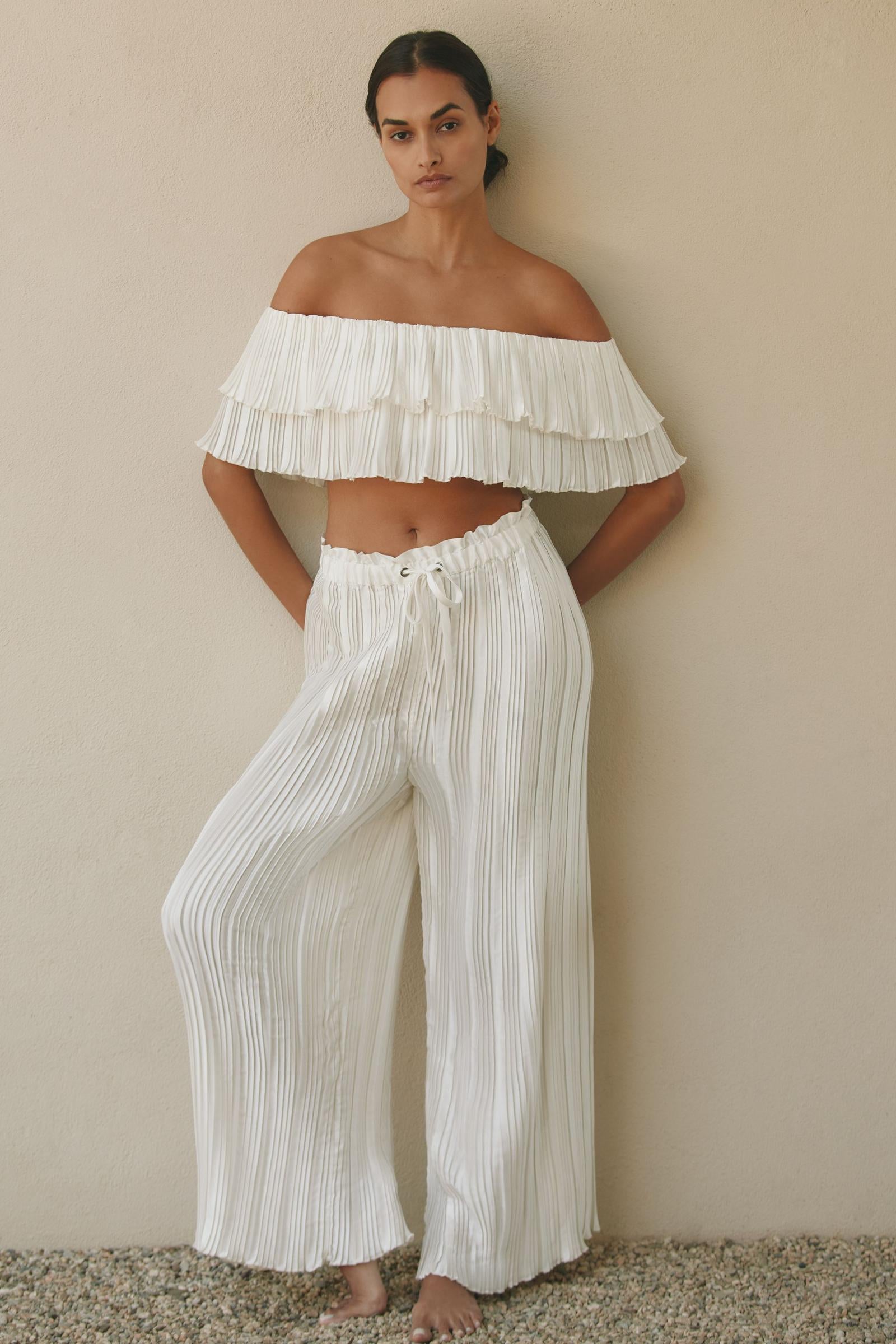 By Anthropologie High-Waisted Pliss‚ Wide-Leg Pants