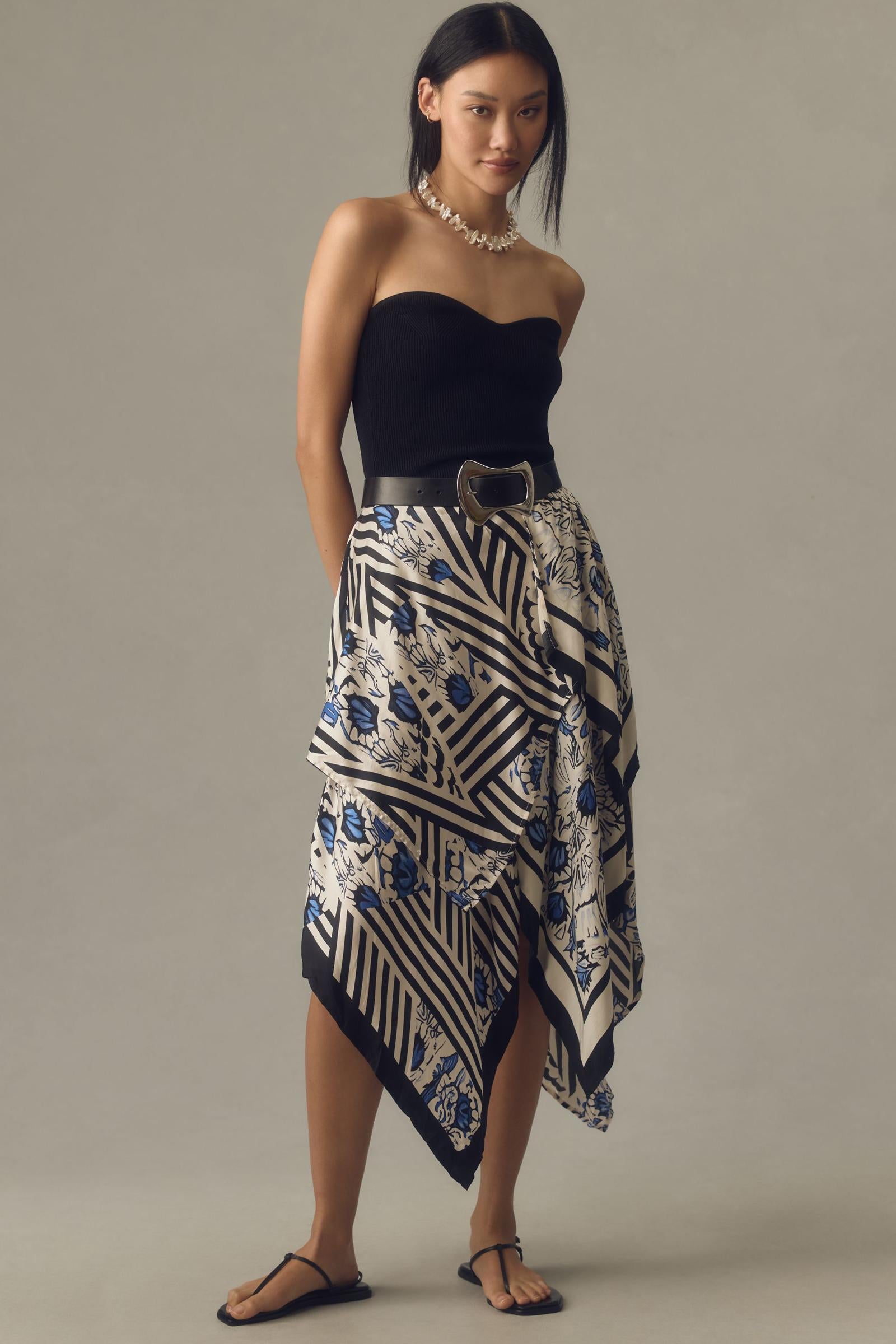 Maeve Silky Asymmetrical Midi Skirt